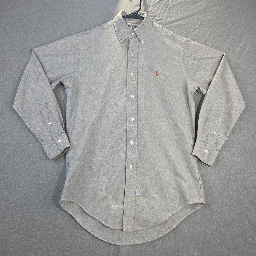 Polo Ralph Lauren Mens Gray Chambray Button Down Shirt Med 14 1/2-32 Flesh Pony